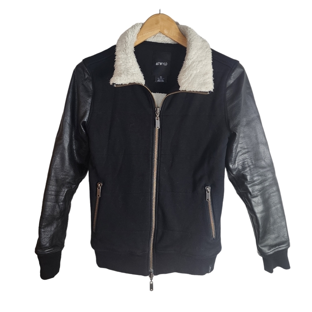 ATWYLD BLACK LEATHER KEVLAR SLEEVED JACKET FLEECE LINED Size XS NWOT